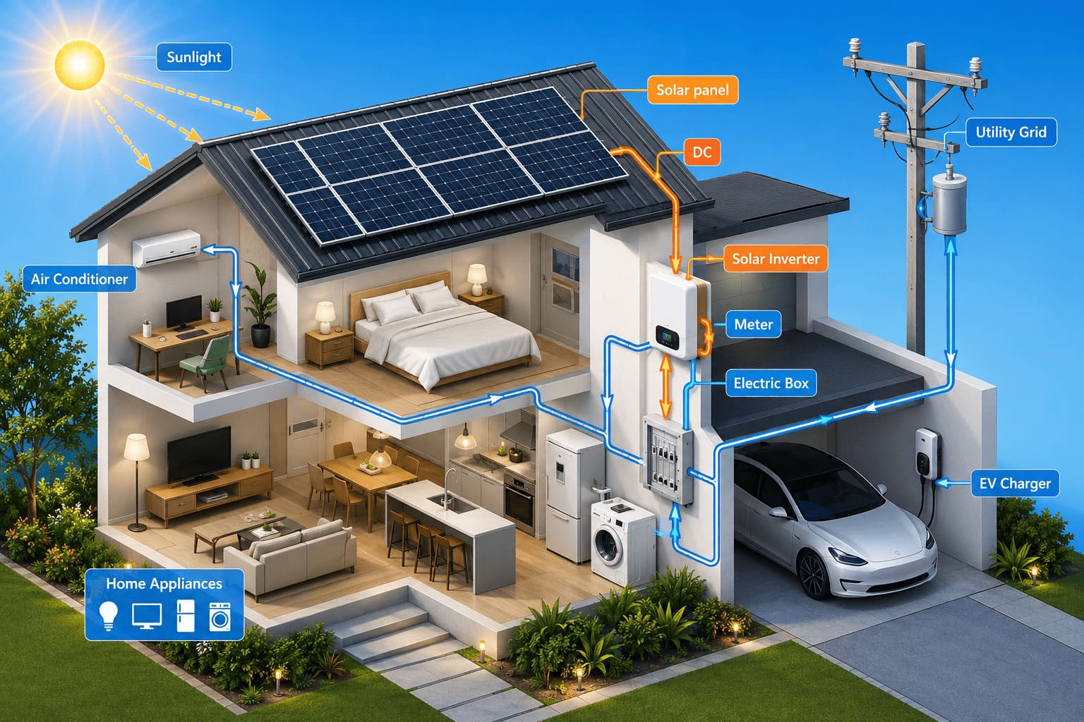 How home solar and battery system works How home solar and battery system works